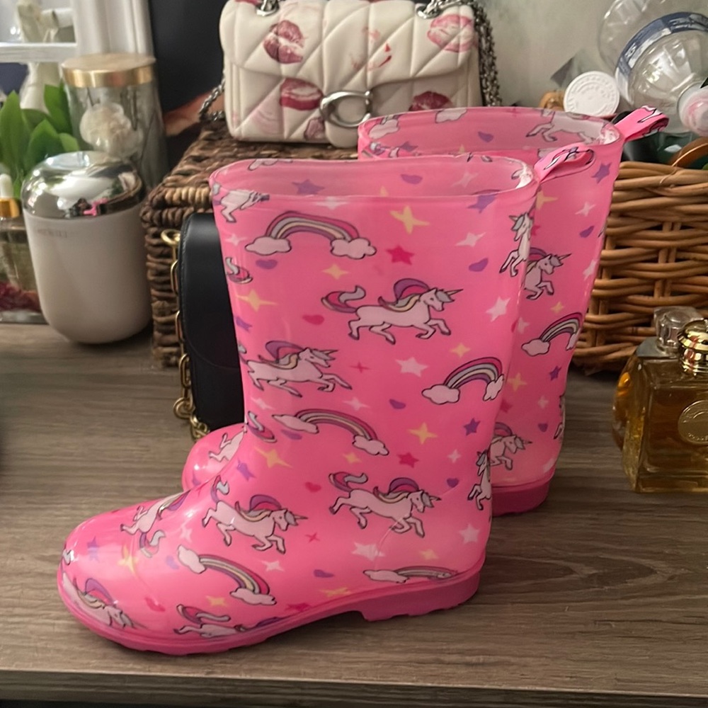 Girls Pink Unicorn Rainboots